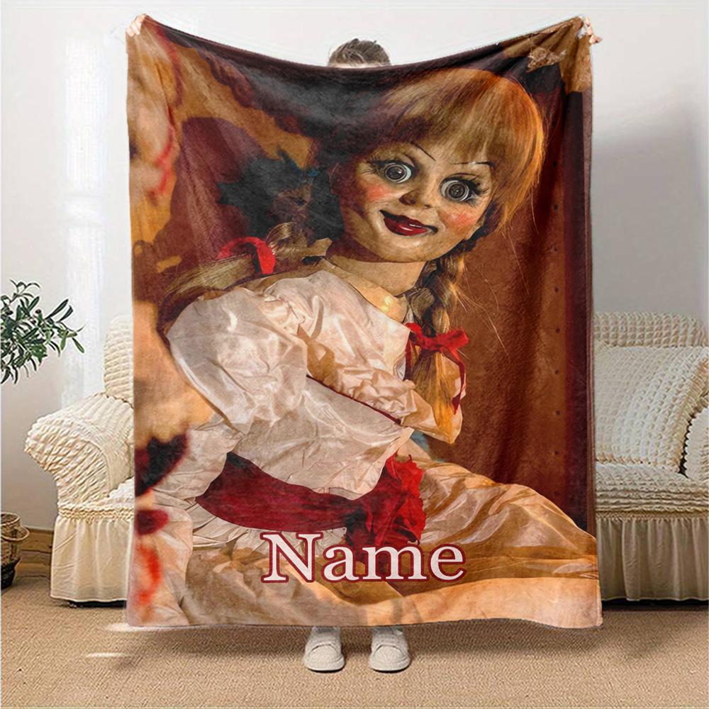 Custom Name Halloween horror Theme Printed Blanket - Perfect for Couch, Bed, Travel & Outdoor Use | Machine Washable, Cozy & Durable.