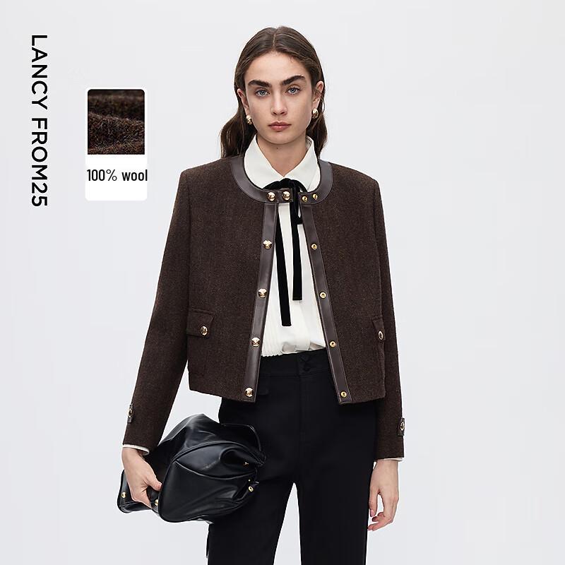 

LANCI Women s Wool Blend Round Neck Slim Short Jacket XL