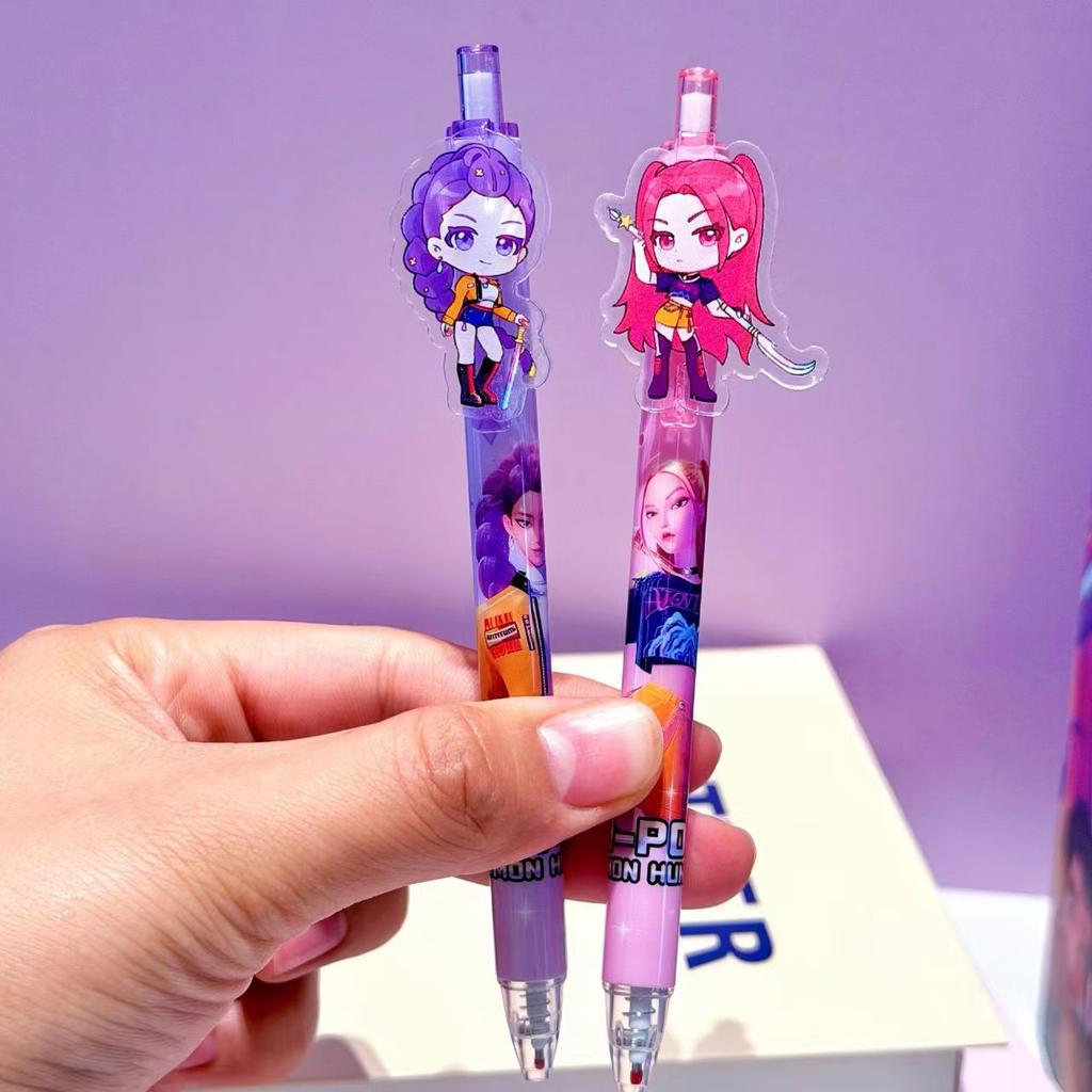 12/24Pcs K-Pop Demon Hunter Huntrix Rumi Zoey Animation Character 0.5mm Black Gel Writing Tool Student Writing Writing Tool Suitable for School Office