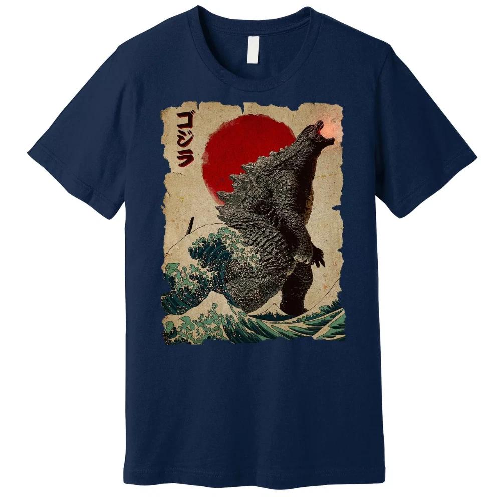 MENS WOMENS Vintage Japanese Godzilla Great Wave Poster T-Shirt For Men L