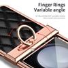 Ring Holder Hinge Protection Leather Case for Samsung Galaxy Z Flip 5 4 3 5G Small Fragrant Wind Shockproof Cover