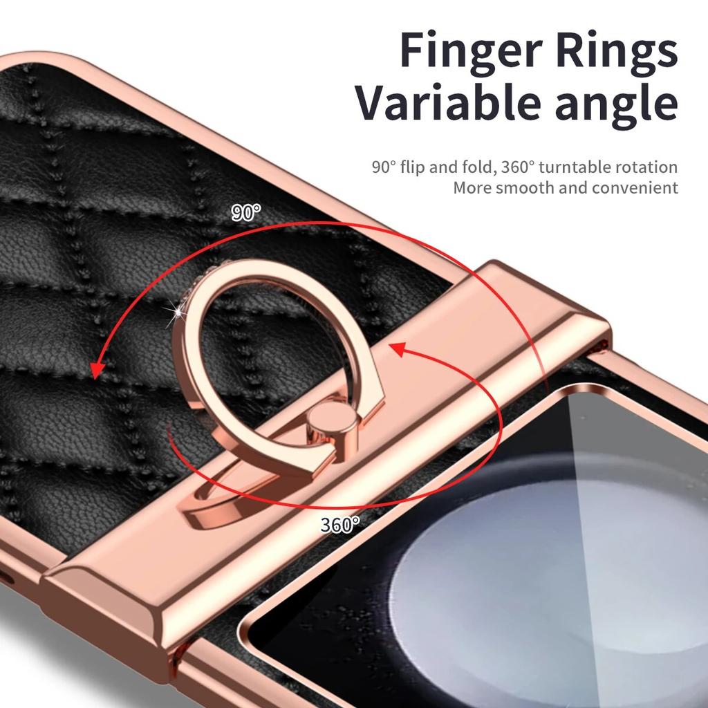 Ring Holder Hinge Protection Leather Case for Samsung Galaxy Z Flip 5 4 3 5G Small Fragrant Wind Shockproof Cover
