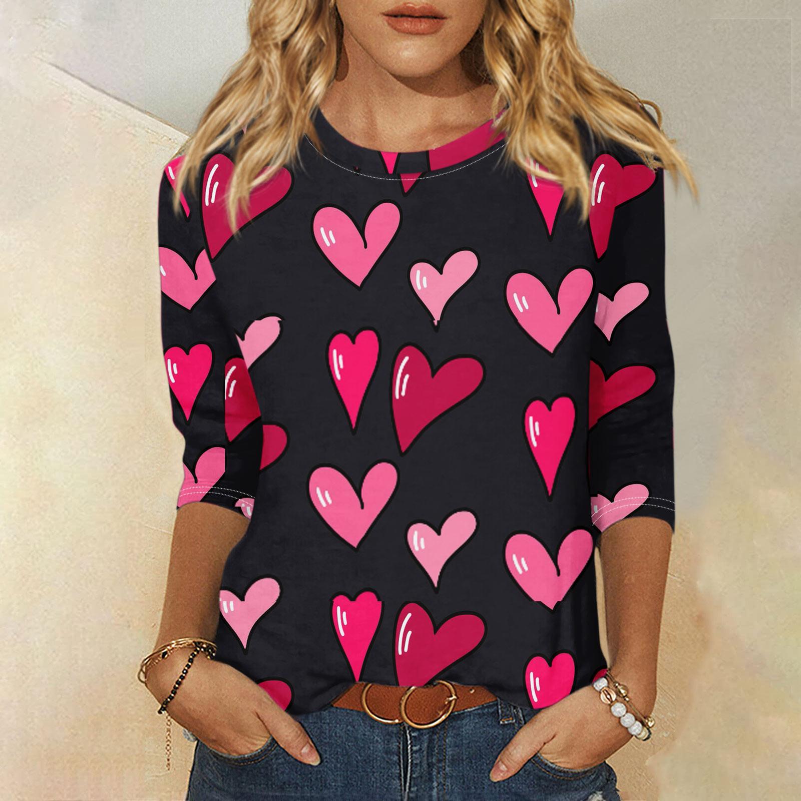 

Женская мода, повседневная свободная футболка с принтом на День святого Валентина и круглым вырезом, рукав 3/4, женский топ XXXL чёрный