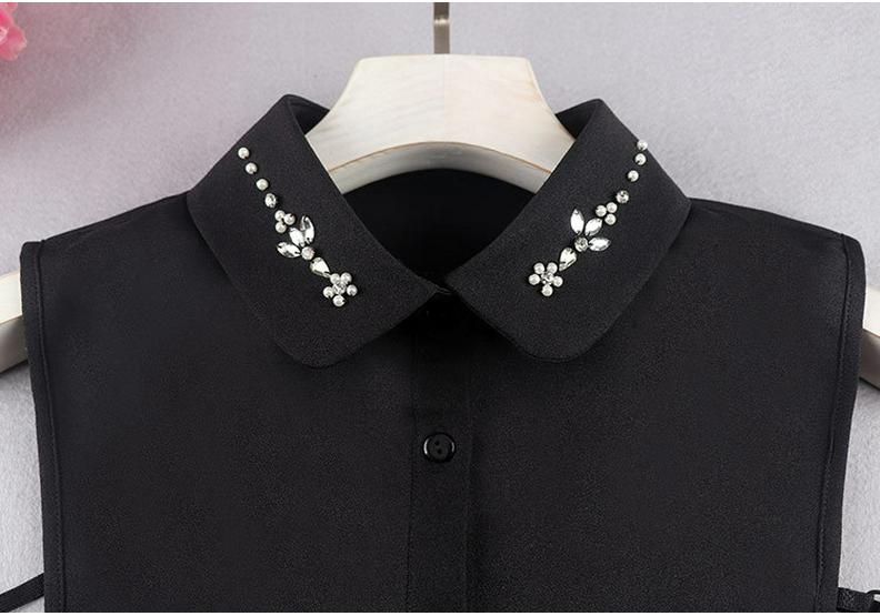 Women's Chiffon Plum Blossom Bead-Stitched Versatile Fake Collar Shirt