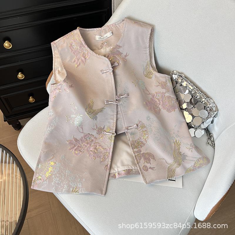 Spot vest vest, brocade jacquard versatile retro handmade button top