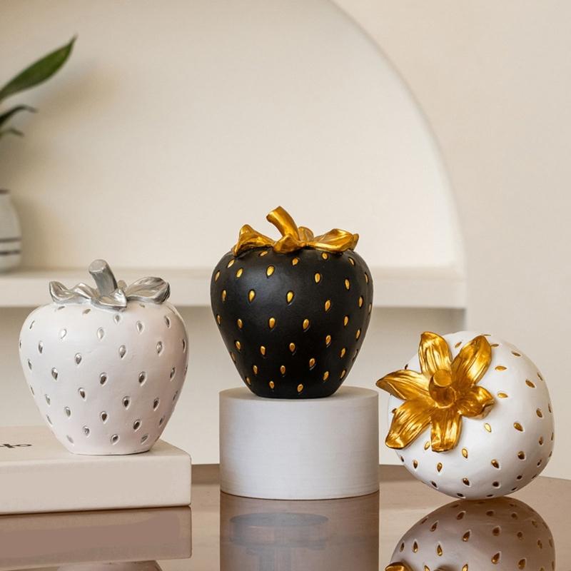 Realistic Strawberry Sculpture Resins Craft Fake Fruit Props for Table Centerpieces Themed Parties Photography Use