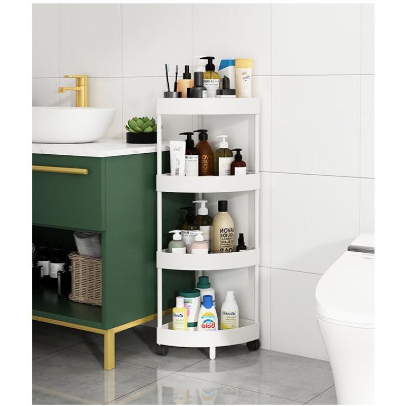 Badezimmer-Eckregal, dreieckiges Aufbewahrungsregal mit Rädern, unabhängiger doppelschichtiger Aufbewahrungswagen, multifunktionale bewegliche Badezimmeraufbewahrung