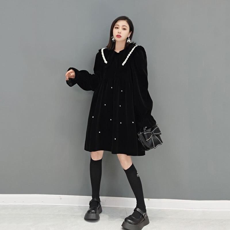 Xitao Vintage Loose Mini Dress Fashion Velvet Women New GWJ2873