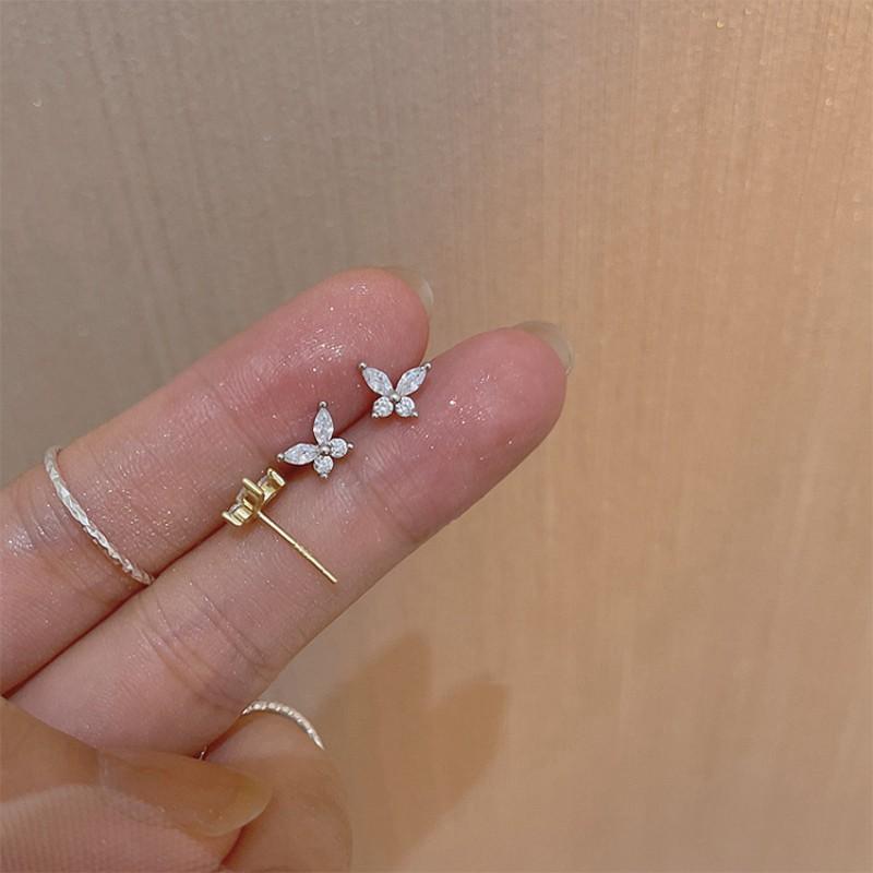 925 Sterling Silver Korean Inlaid Zircon Butterflies Stud Earrings for Women Wedding Parties Jewelry Accessories