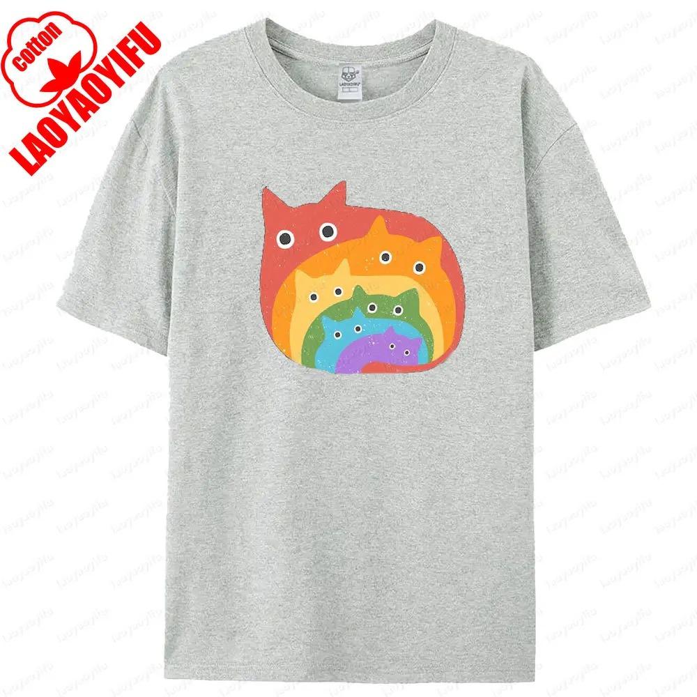 Rainbow Lgbt Cats T Shirt Gay Pride Month Unisex Tee Tops Men Women Universal Casual Summer Round Neck Cotton Short Sleeve