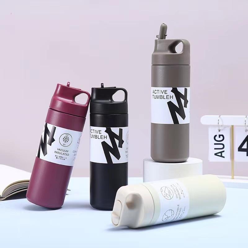 New Design Japanese Style Travel Tumbler Thermos Mug 500ML Steel Double Wall Coffee Vacuum Flask Straw
