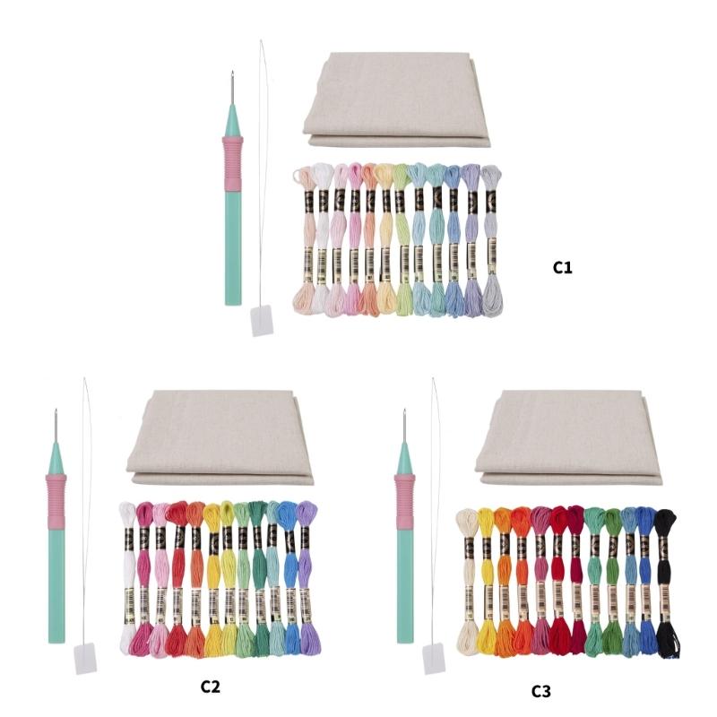 Beginner Punching Needle Embroidery Set Inlcudes 12 Color Yarn, Embroidery Cloth, Punching Needle Pen, Needle Threader