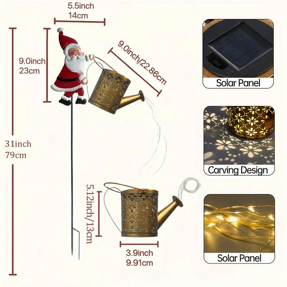 

Outside Christmas Lights Santa Claus LED Watering Can LED Lights Retro Solar Christmas Decorations for Holiday Winter Party