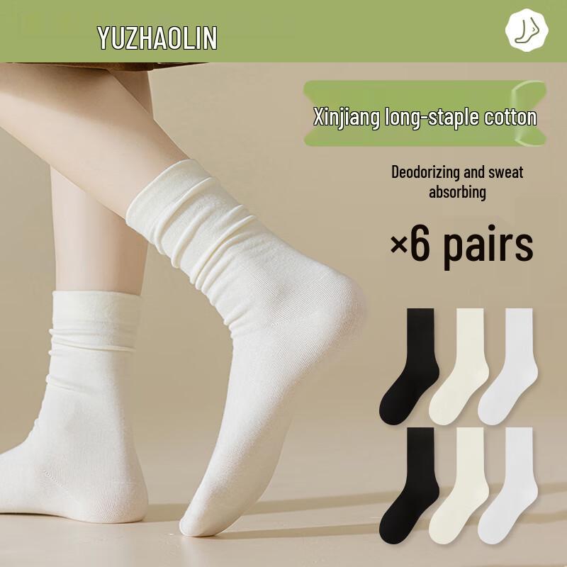 Yuzhaolin Women s Antibacterial Cotton Blend Mid-Calf Socks (6 Pairs) 38