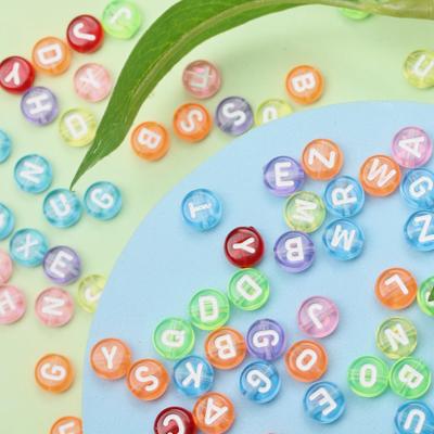 7mm 50Pcs/lot For Jewelry Making Transparent Letter Beads Colored Background With White Letters Material Pendant DIY Necklace Bracelet Accessories