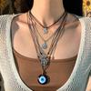 Retro Devil Blue Eyes Crystal Necklace Female, Ethnic Style Multi-Layer Stacked Necklace