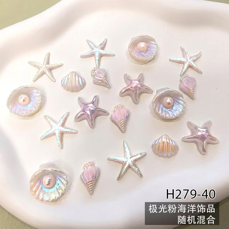 50Pcs Starfish Shell Nail Art Accessories, Conch Resin, DIY Nail Jewelry, Wearable Nail Decorations