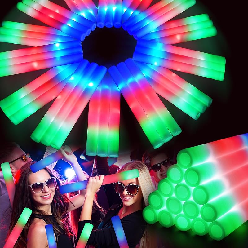 44 PCS Foam Glow Sticks with 3 Modes Colorful Flashing, Foam Light Up Sticks, LED Light Sticks, Glow Sticks Party Pack for New Year, Wedding, Raves,
