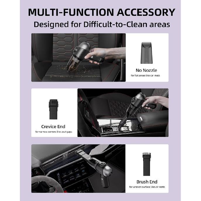 2025 Upgraded Mini Car Vacuum with 12000Pa, Portable 4-in-1 Blowing and Suction Function, Mini Vacuum Cleaner Air Duster Suitable for Quick Cleaning