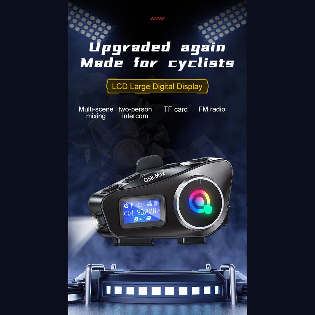 Q58 Max Wireless Motorcycle Intercom Headset Noise Cancellation for 2 Riders Talk at The Same Time Within 500M