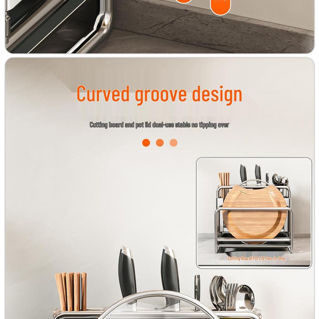 Stainless Steel Knife and Utensil Holder with Cutting Board Rack