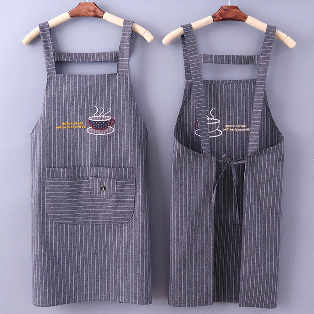 Delantal de cocina de algodón para mujer, delantal de limpieza a mano para Chef, café a prueba de aceite, para el hogar, con Bolsillo grande, accesorios para hornear y barbacoa