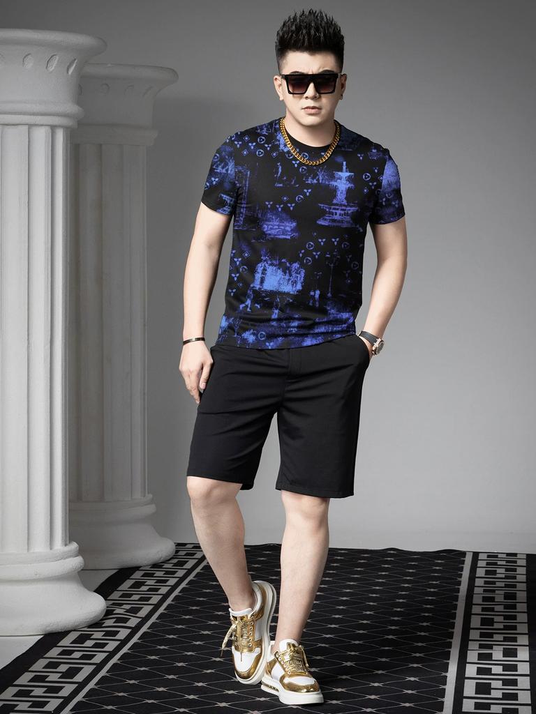 European Goods 2025 Summer New Short-Sleeved T-Shirt Men's Round Neck Half-Sleeved Top Casual Versatile Trendy Brand Printed T-Shirt