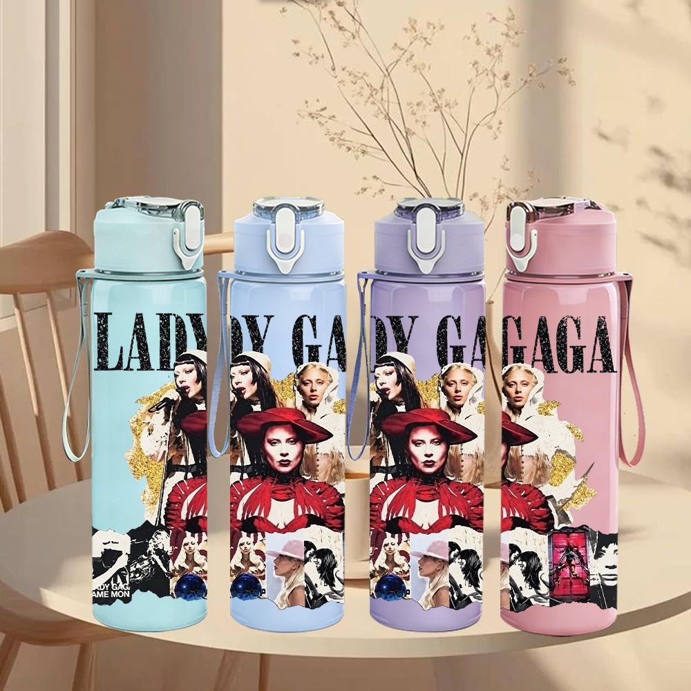 1PC Lady Gaga Pop Portrait 750ml Sports Water Bottle Leakproof Straw Lid Outdoor Office Home