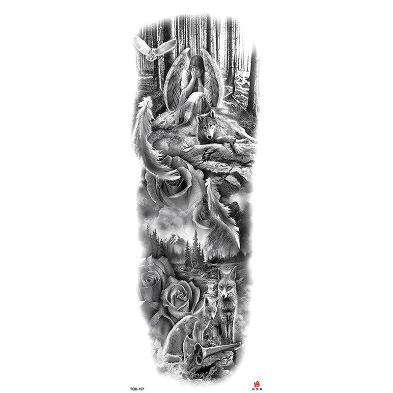 Waterdichte tattoo stickers voor de hele arm: Jezus, Maagd Maria, Kroon, Leeuw-ontwerp