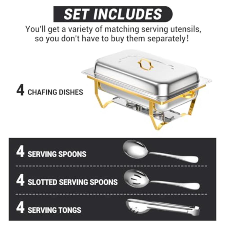 Chafing Dishes for Buffet 8 Qt High Grade Chafing Dish Buffet Set Full Size Pan Rolled-Edge Design Food Warmers for Parties Buf