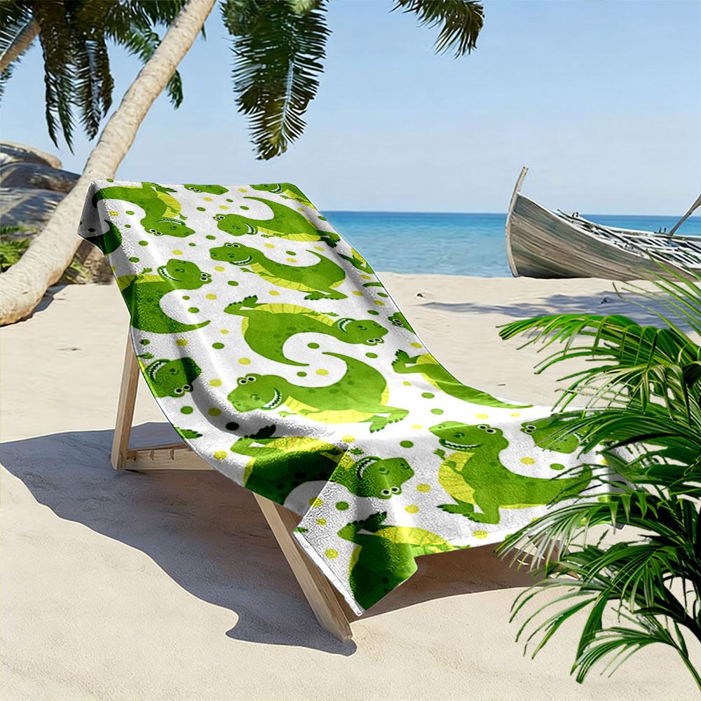 Cartoon Green Dinosaur Pattern Beach Towel Quick-drying for Travel Outdoor Sports Jogging Beach and Swimming