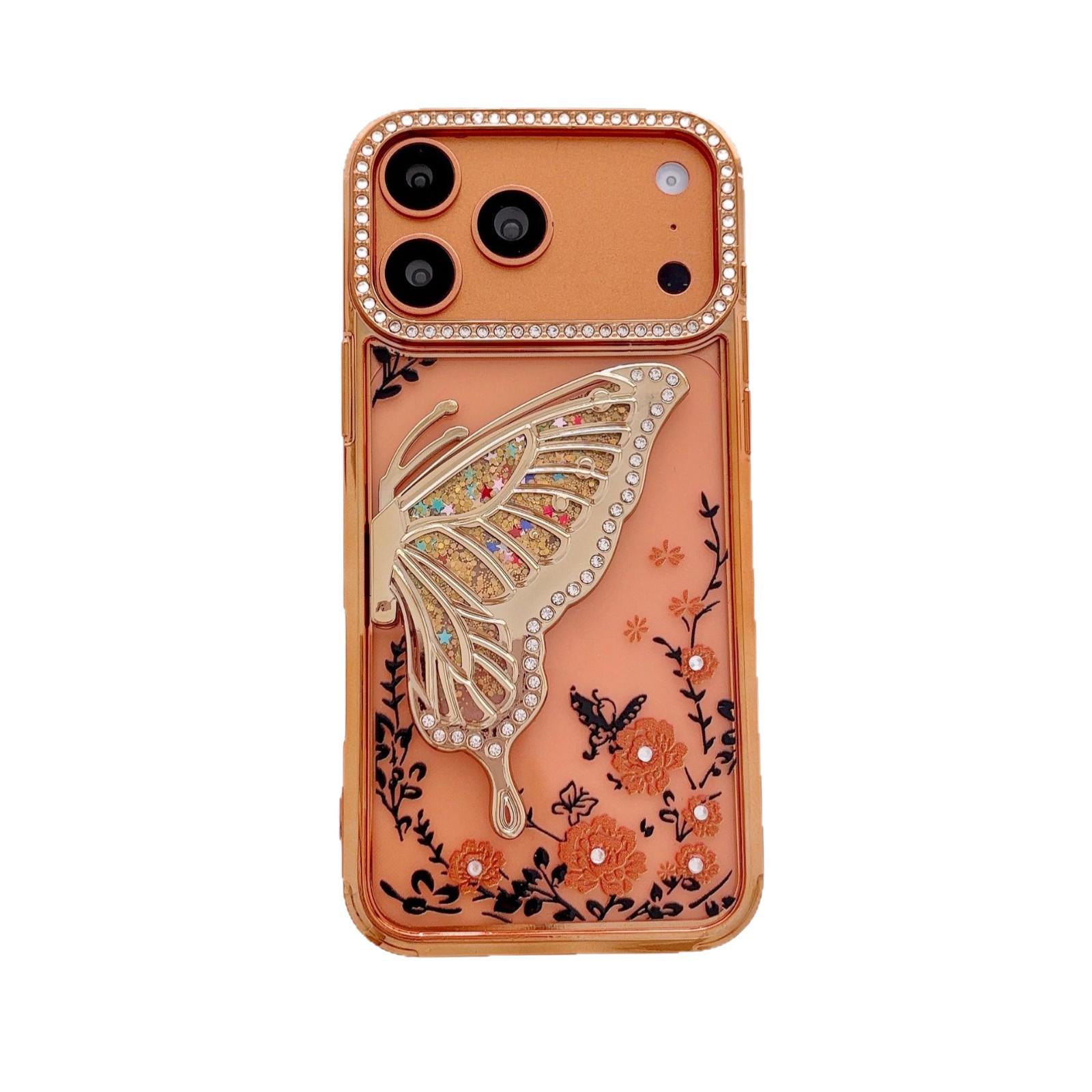 

Песочный чехол Secret Garden с бриллиантовой бабочкой для iPhone 17 Pro Max с защитной крышкой для объектива Apple 16 Pro iPhone 15 Pro