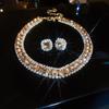 Elegant Rhinestone Square Earrings & Necklace Set – Light Luxury Clavicle Chain Jewelry for Fashionable Evening Wear