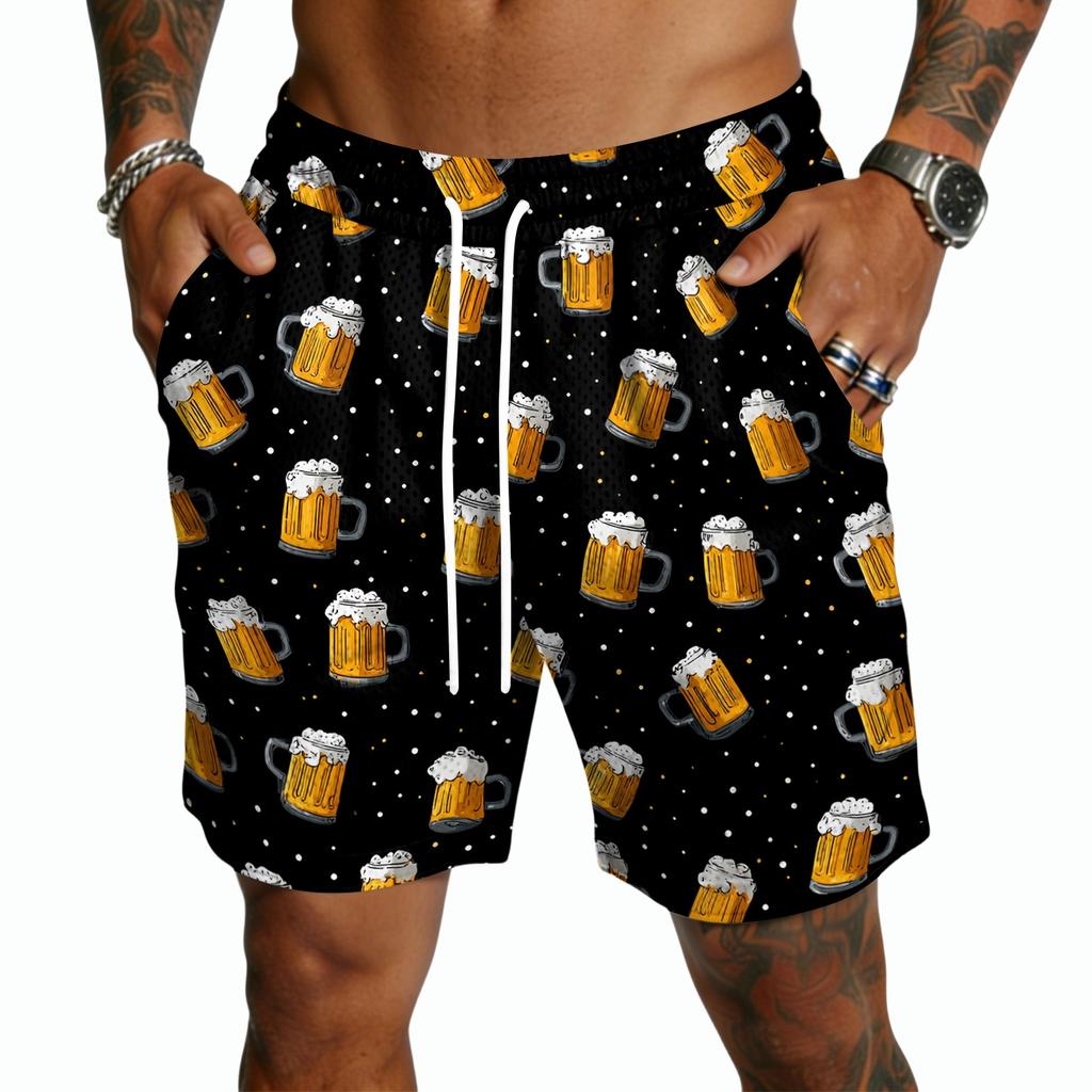 Herren Freizeitshorts mit Print und Kordelzug, Leicht, Schnelltrocknend, 5 Zoll Schrittlänge