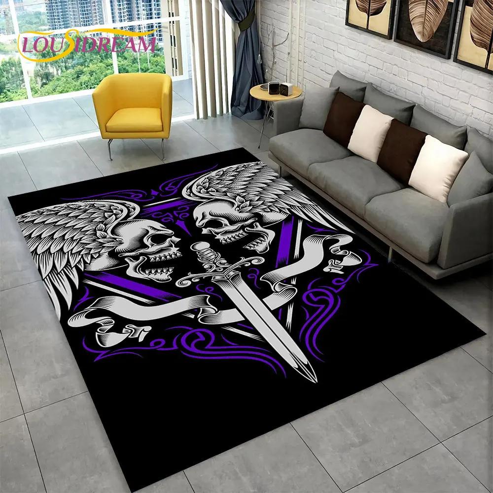 Teppich mit Horror-Totenkopf, Gothic-Hexerei, Teppich für Wohnzimmer, Schlafzimmer, Sofa, Spielzimmer, Fußmatte, Dekoration, rutschfeste Bodenmatte