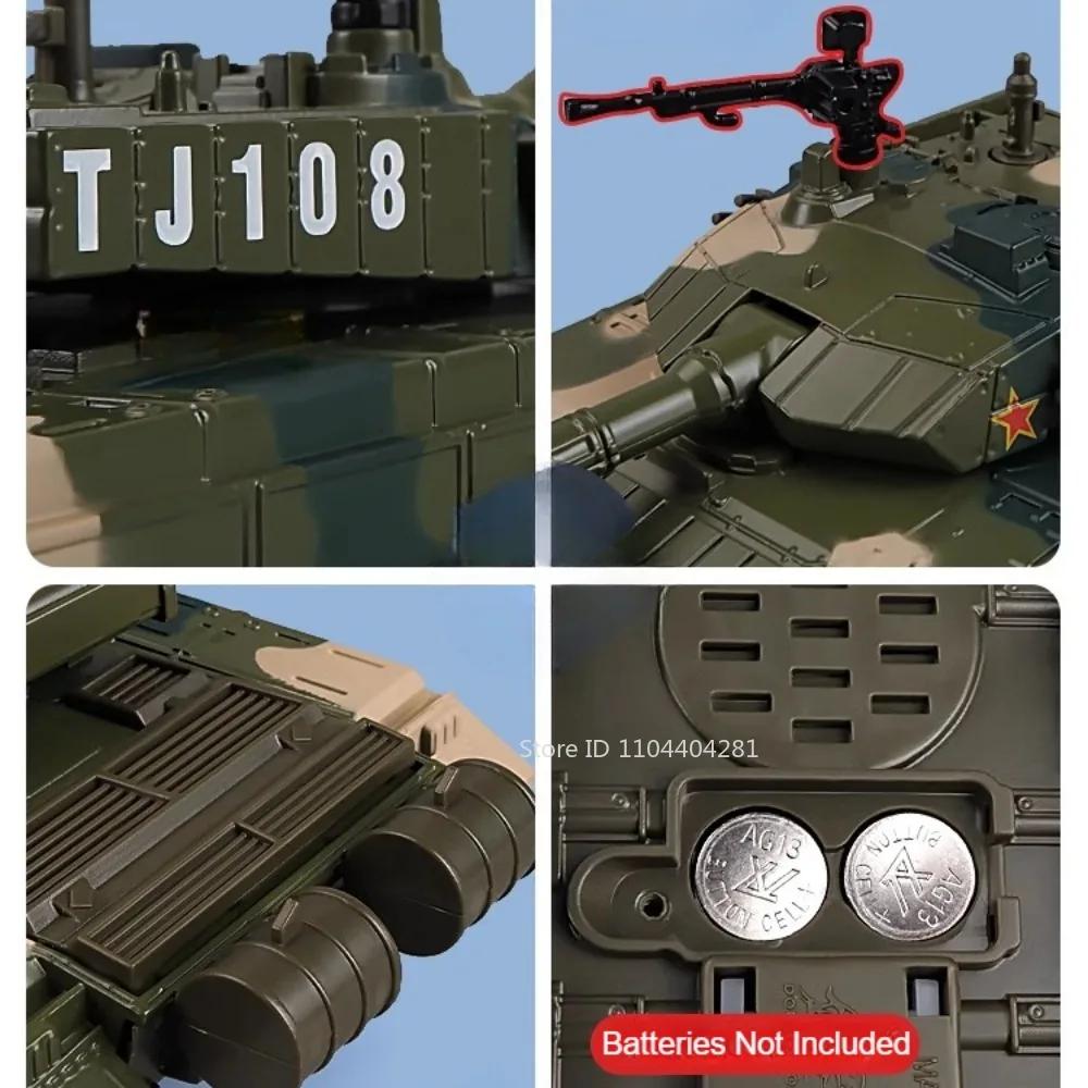 1:32 Type 99 Main Battle Tank Alloy Model Diecast Car Toy Sound Light Pull Back Metal Body Rubber Track Vehice Simulation Models