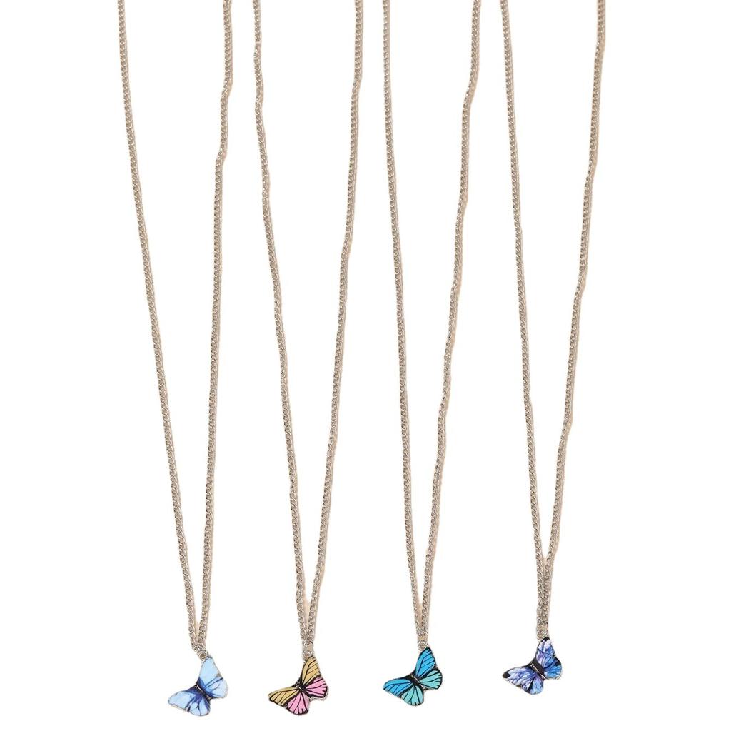 Cold Wind Retro Purple and Blue Butterfly Necklace Collarbone Chain, Butterfly Necklace Four-piece Sweater Necklace