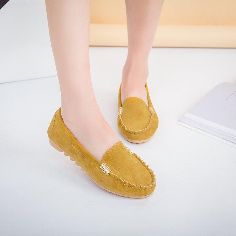 Women's Flat Single Shoes Four Seasons Large Size Bean Shoes Frosted Breathable Shallow Flat Heel Versatile Non-slip Women's Shoes Trend