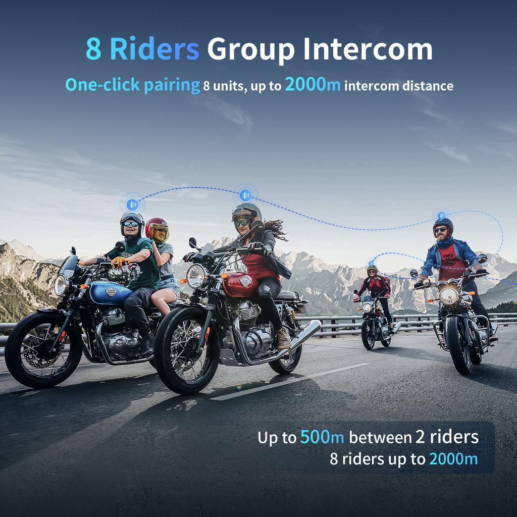 Fodsports M1-S Plus Motorcycle Helmet Intercom Bluetooth Headset,Moto Interphone,8 Riders 2000M,FM Radio,Music Sharing.
