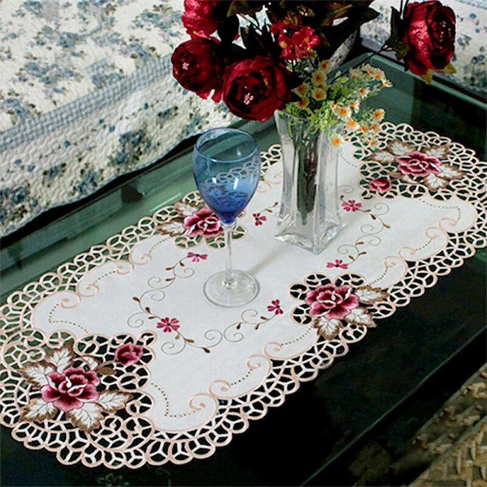 Embroidered Table Runner Tablecloth Lace Rectangle Dining Table Cloth For Party Kitchen Placemat Home Decor Dust Cover