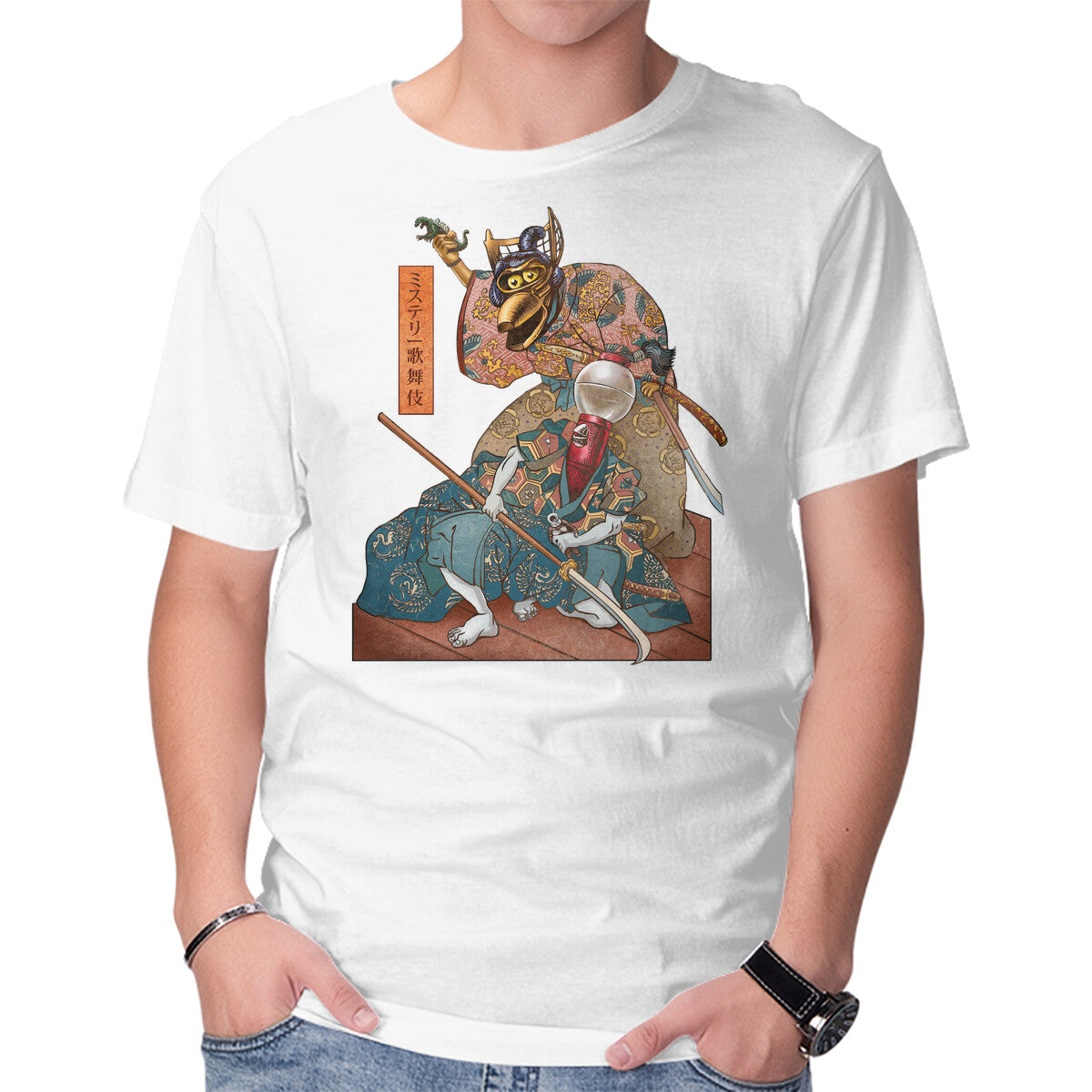 Unisex Crew Neck T-Shirt Mystery Kabuki Graphic Short Sleeve Casual Tee S