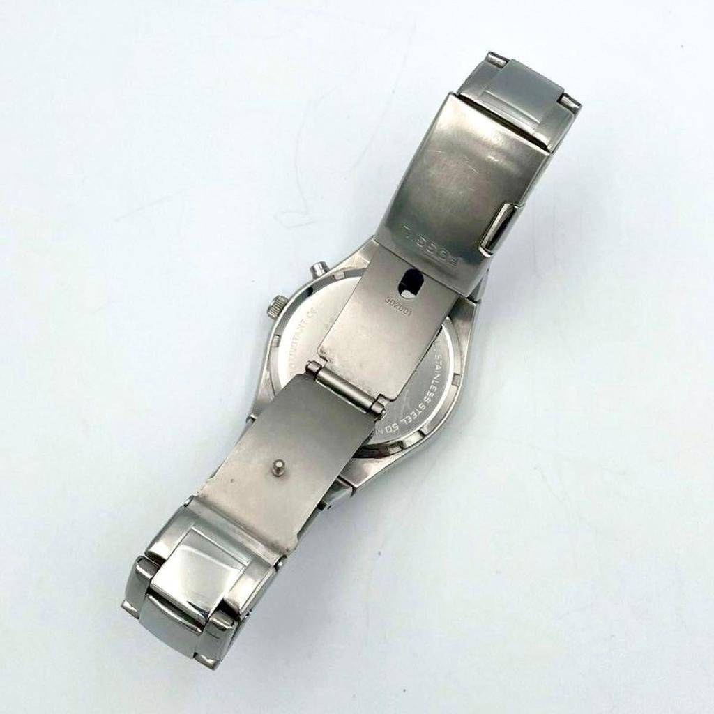 Used 901 Rare New Battery FOSSIL Big Chick Hiragana Dial Ana-Digi Watch Quartz Men's Silver Working