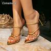 Women's Gold High Heel Sandals Open Toe Dressy Evening Shoes Stiletto Slip On Pointed Toe Elegant Luxury Party Shoes Fashion