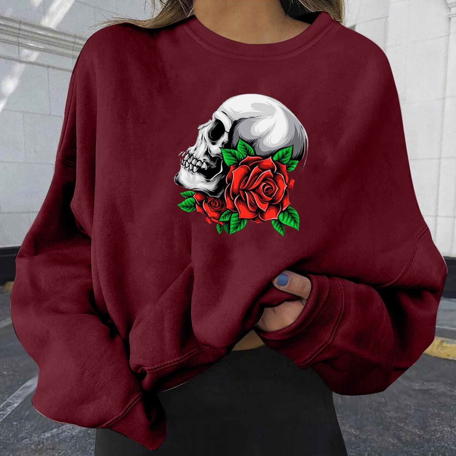 

Женская повседневная свободная толстовка большого размера с круглым вырезом и длинным рукавом с принтом Хэллоуина