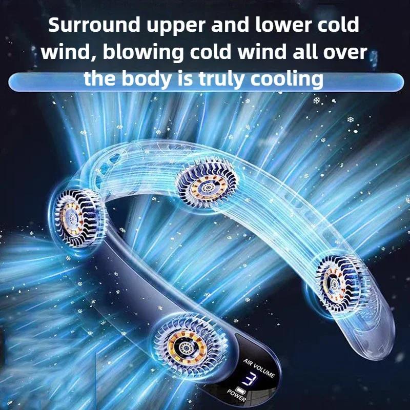 Portable Neck Fan 3-speed 4000mAh USB Charging Fast Cooling Multifunctional Digital Display Air Conditioner Outdoor Neck Fan