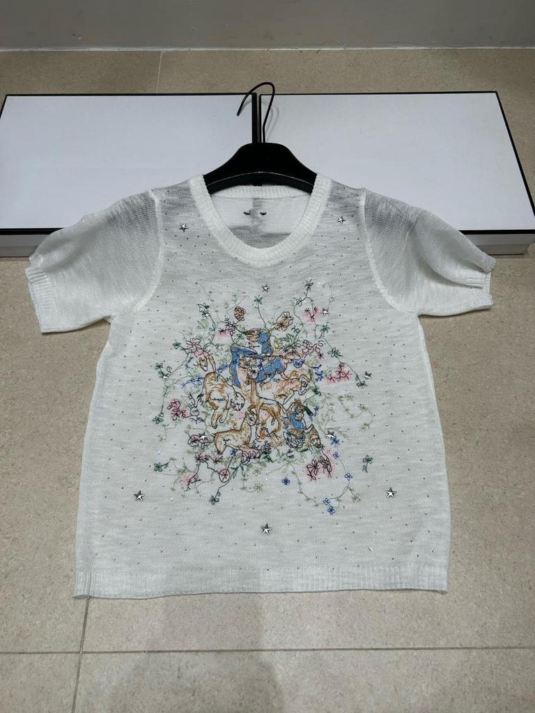 D Brand Women's European Style Luxury Knit Round Neck Short Sleeve T-Shirt
