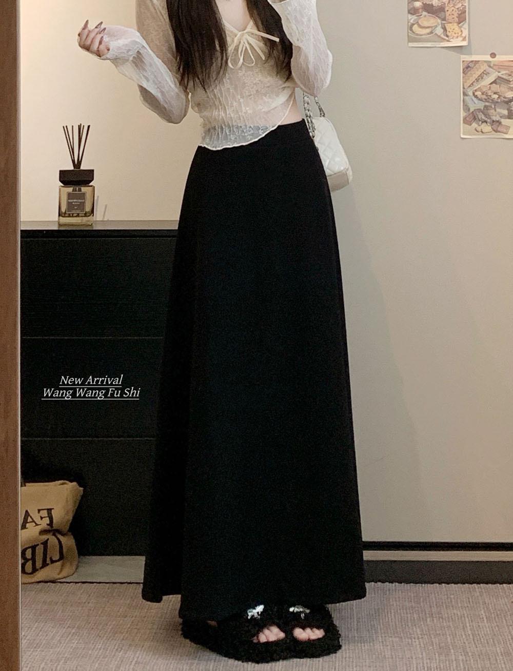 

Шерстяная юбка-миди в корейском стиле с высокой талией - А-силуэта, однотонная, шикарная стройнящая юбка для женщин, Осень/Зима. Small