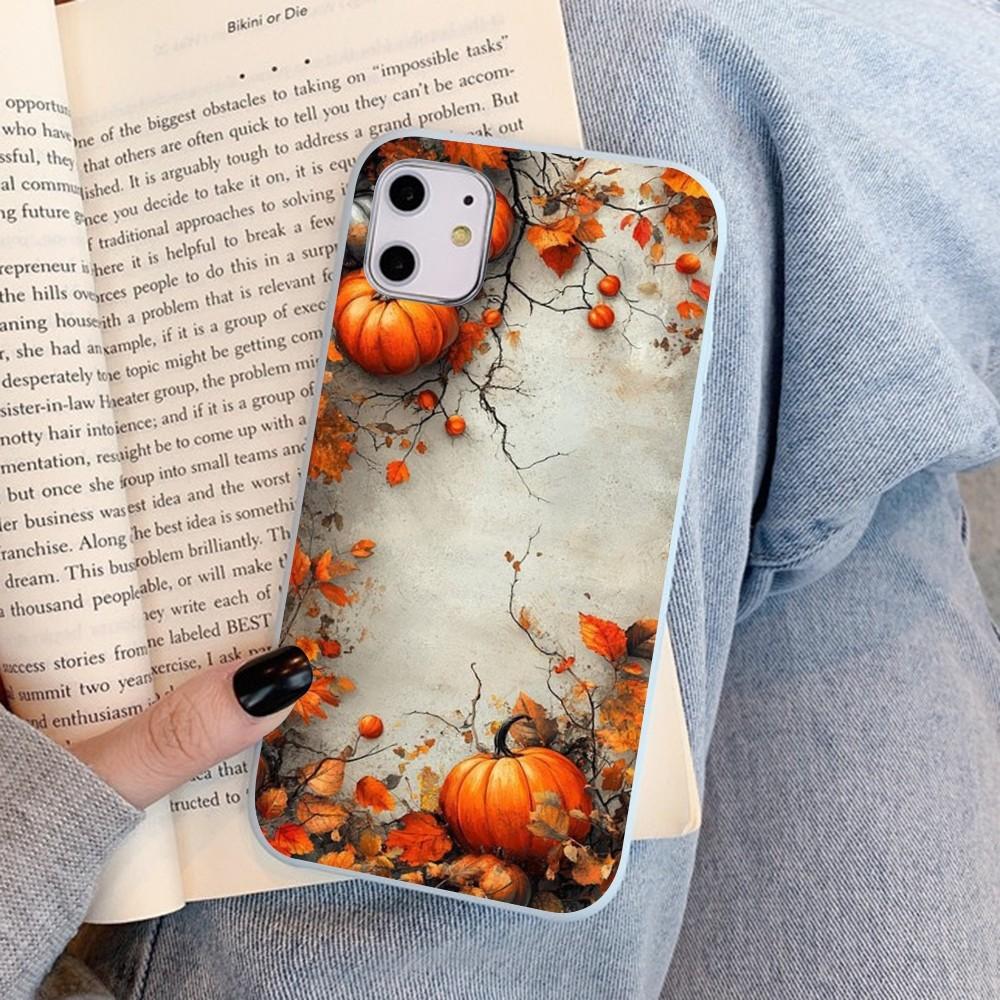 Pumpkin Happy Fall Autumn Phone Case For IPhone 14 11 12 13 Mini Pro Xs Max 8 7 6 6S Plus X XR Solid Candy Color Case