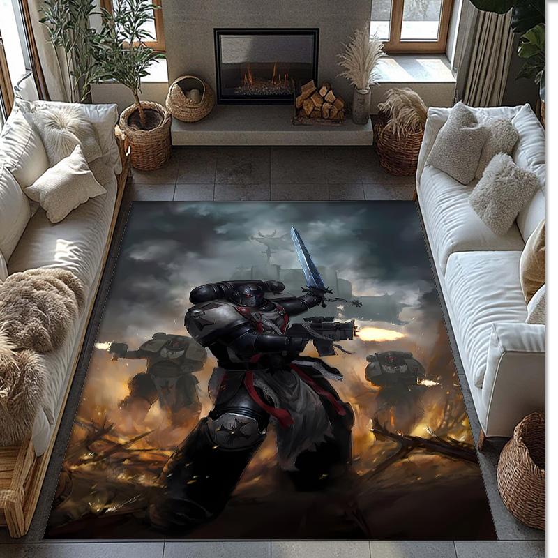 Black Printed Flannel Area Rug Non Slip Soft Polyester Floor Carpet Indoor Decor Mat for Bedroom Living Room Sofa Game Room Home Decoration