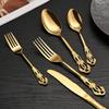 European Style Stainless Steel Cutlery Set with Hollow Relief Design: Royal Knife, Fork, and Spoon.